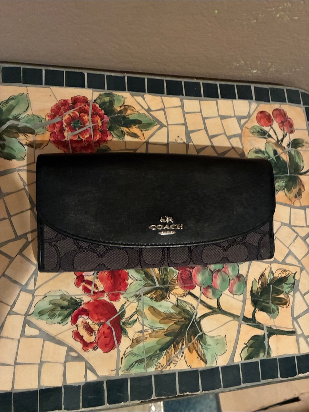 Coach Black and Dark Gray Signature Fold Wallet